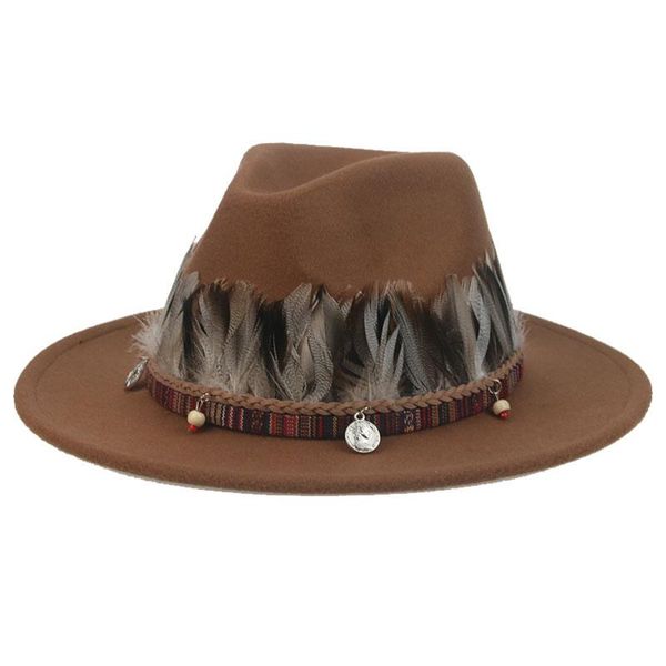 

wide brim hats winter women jazz caps big vintage belt feather men hat fedora british style multicolor western cowboy felt, Blue;gray