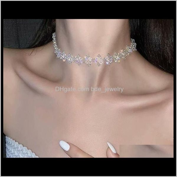 

chokers & pendants jewelry est brand designer necklaces women short clavicle chain choker jewelry with clear shining crystal diamond for par, Golden;silver