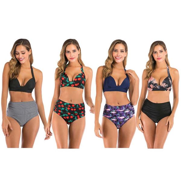 

print high waist split bikini suit swimsuit women's lace up two piece 2021 beach one-piece suits