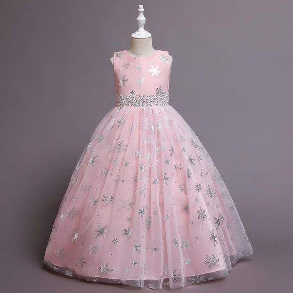 

girl's dresses long children dress bridesmaid girls snowflake kids princess wedding birthday party 10 12 14 years, Red;yellow