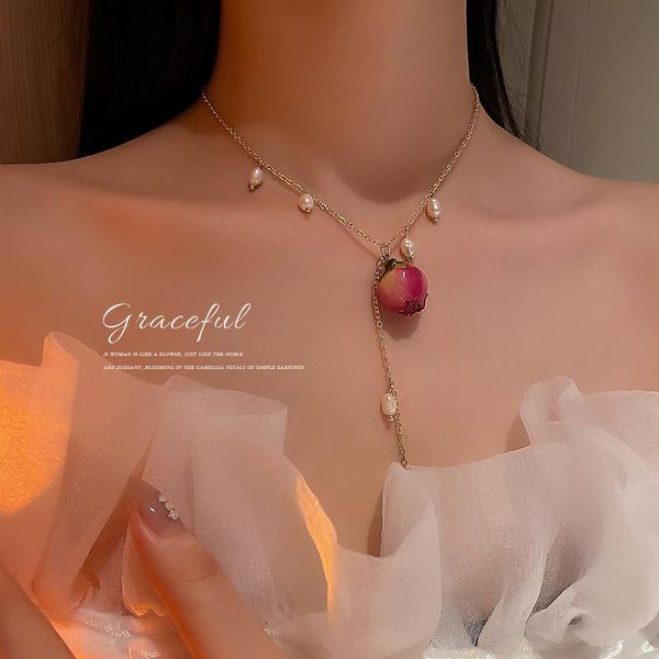 

chokers fashion personality rose fresh water pearl necklace choker chain collarbone temperament design, Golden;silver