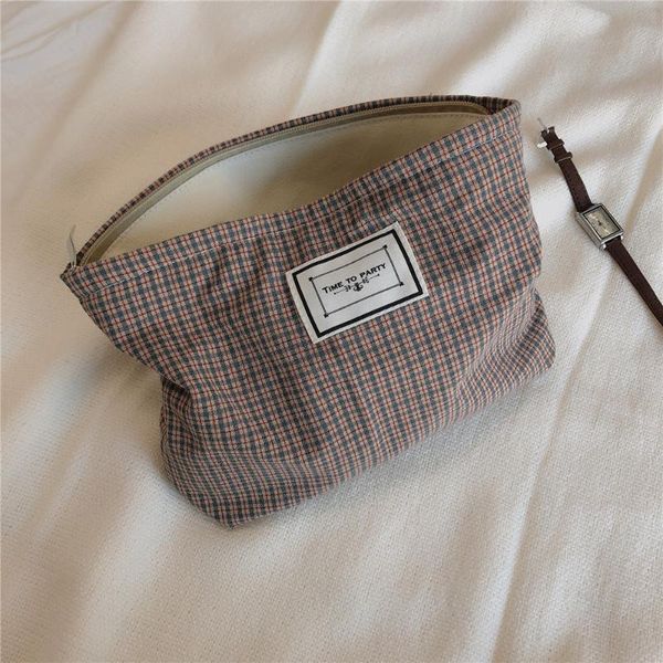 

make up bag organizer plaid cosmetic pouch large women travel toiletry necesserie beatuty case retro cosmetics storage box bags & cases