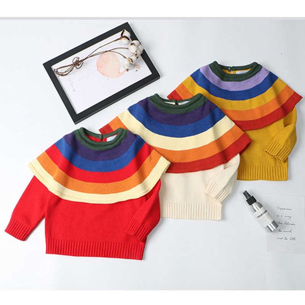 

baby girls rainbow 1-7yrs children clothing o-neck long sleeve autumn winter casual sweaters kids clothes, Blue