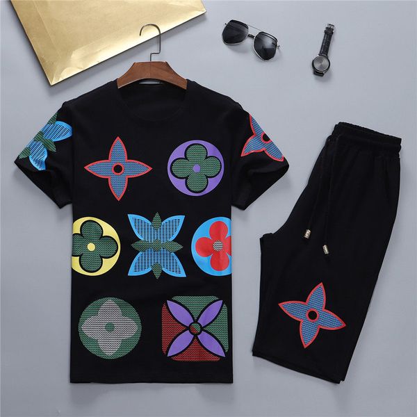 

t shirts tracksuits 2 pieces sets tracksuit printing men short sleeves pants pullover sportwear suit casual sports mens clothes, Gray