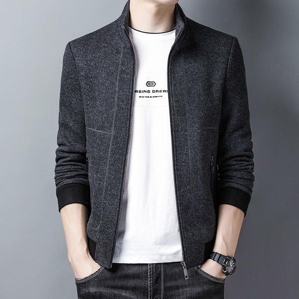 

men's wool & blends 2021 autumn winter fashion jacket men high-quality solid woolen coats casual loose men's warm outerwear a386, Black