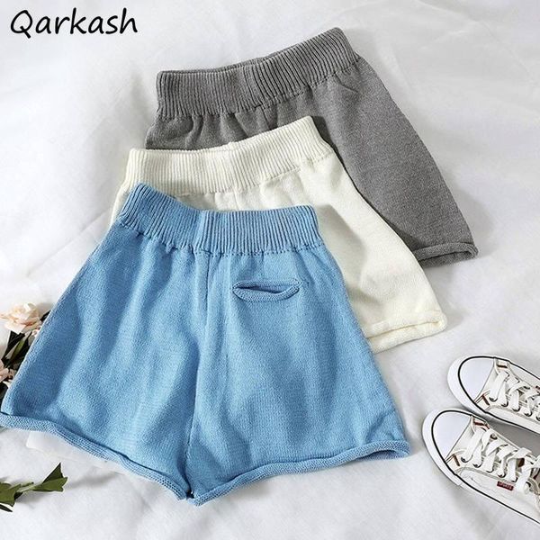 

women's shorts women spring autumn knitted crimping a-line wide leg chic korean style all-match leisure cozy high waist solid casual in, White;black