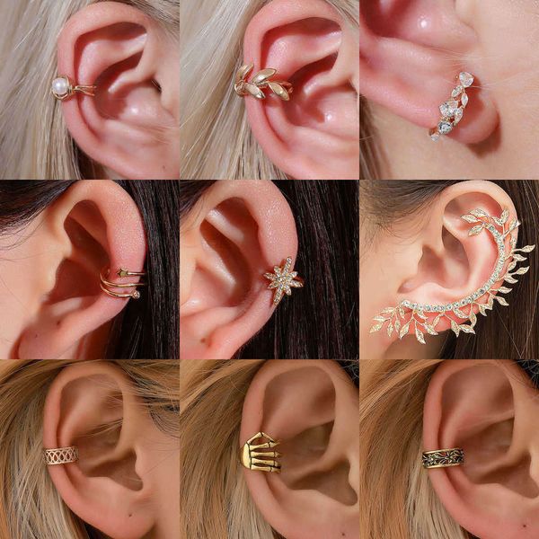 

vintage women bohemians gold ear clip no doorboard veer star moon crab bone wrap around punk earrings gift, Golden