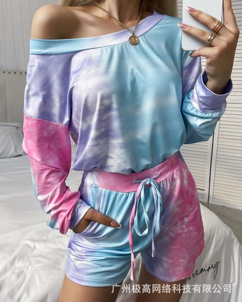 

women's tracksuits 2021 summer casual gradient color suit two-piece set, Gray