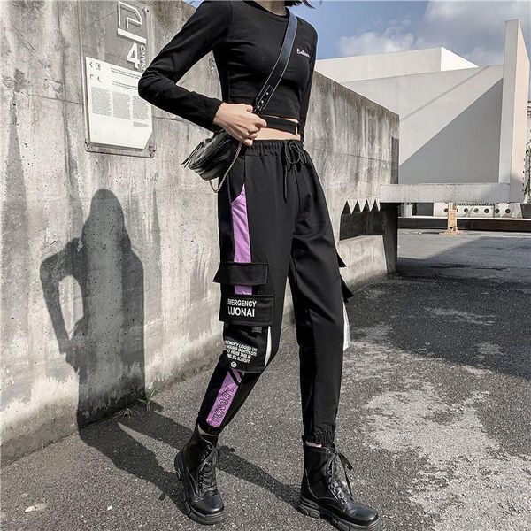 

fashion cargo high waist womens capri loose trousers joggers sweatpants pocket streetwear, Black;white
