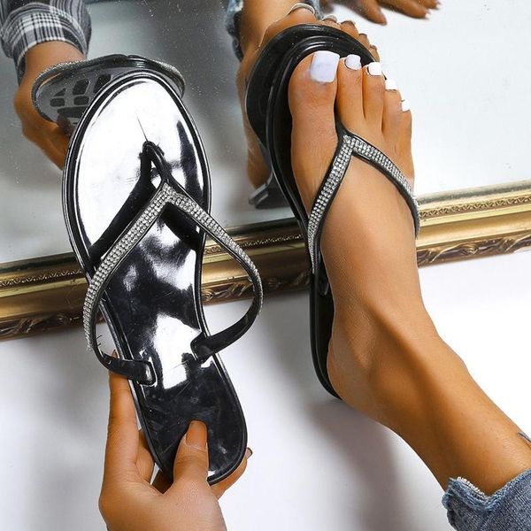 

slippers rome retro slipper women's sandals sparkling rhinestone flip-flops holiday beach shoes flip flops comfortable, Black