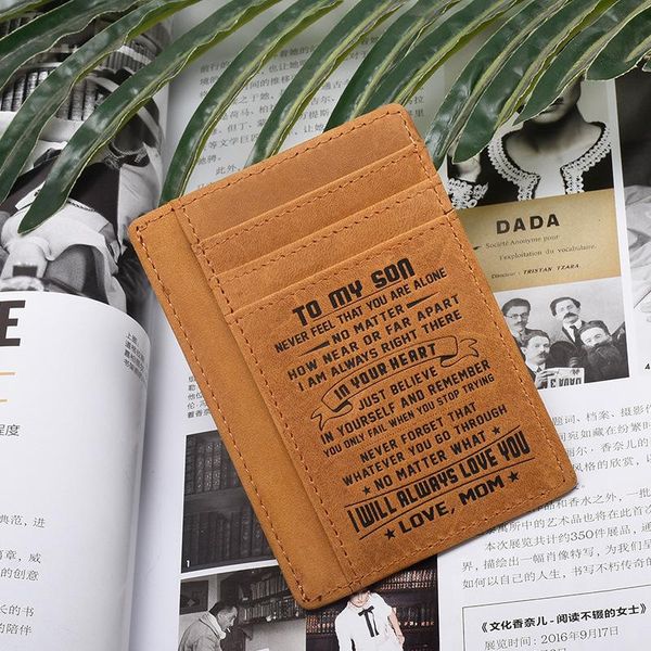 

card holders mens real leather holder birthday gift to my son custom id case protect s, Brown;gray