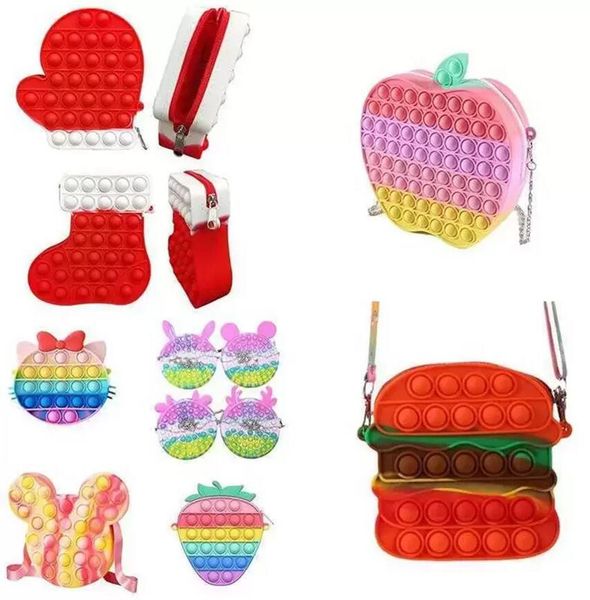 

fidget sensory bubble shoulder bag party favor cellphone straps finger push phone pouch case change coin purse decompression unicorn santa f