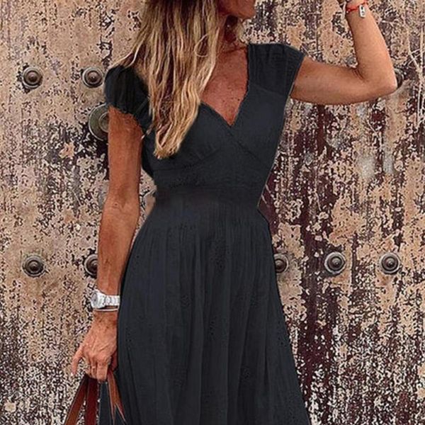 

casual dresses women dress solid color all-match lace stitching ladies sleeveless for dating, Black;gray