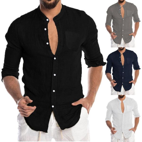

men's casual shirts 2021 blouse cotton linen shirt loose short sleeve tee spring autumn summer handsome, White;black