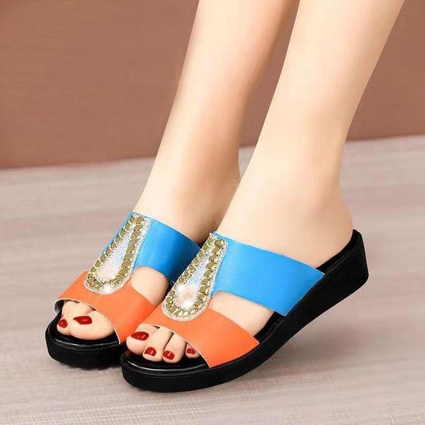 

slippers genuine leather women cool slides for girl in summer, Black