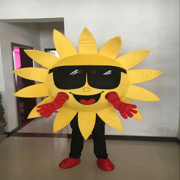 Costume da mascotte di girasole carino di Halloween Costume da cartone animato di alta qualità Sun Flower Peluche Personaggio a tema anime Formato adulto Natale Carnevale Festa di compleanno Vestito operato