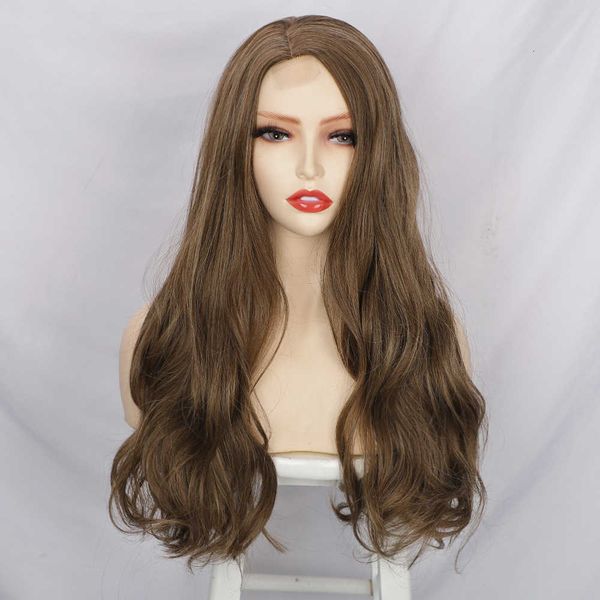

wig women's front small lace middle long curly hair chemical fiber wigs headgear, Black