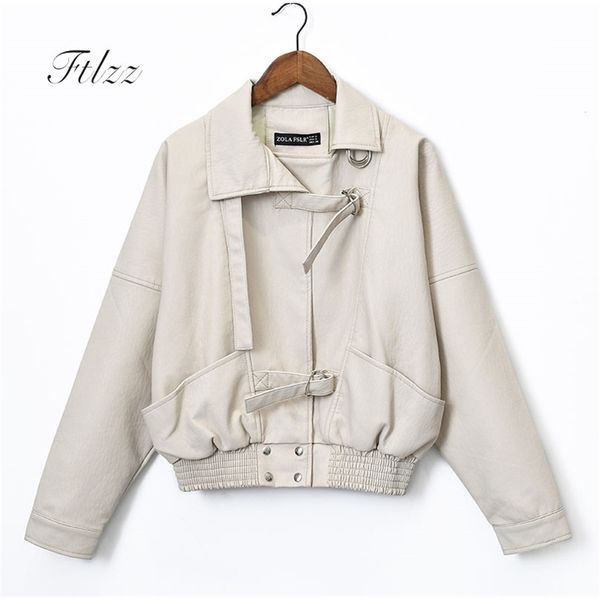 

women leather coats jaquetas feminino couro spring autumn long sleeved loose bikers moto black white jackets 210602