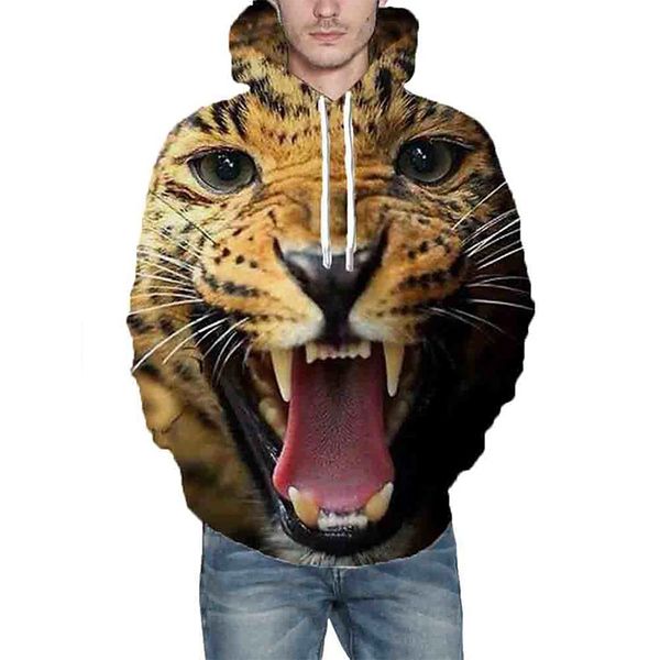 

pedal leopard pattern men's 3d printing hoodie visual impact party punk goth round neck american sweatshirt hoodie, Black