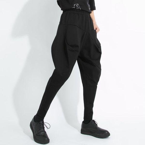 

men's pants hair stylist singer europe and the united states dark fashion trend personality loose wide leg slim harun, Black