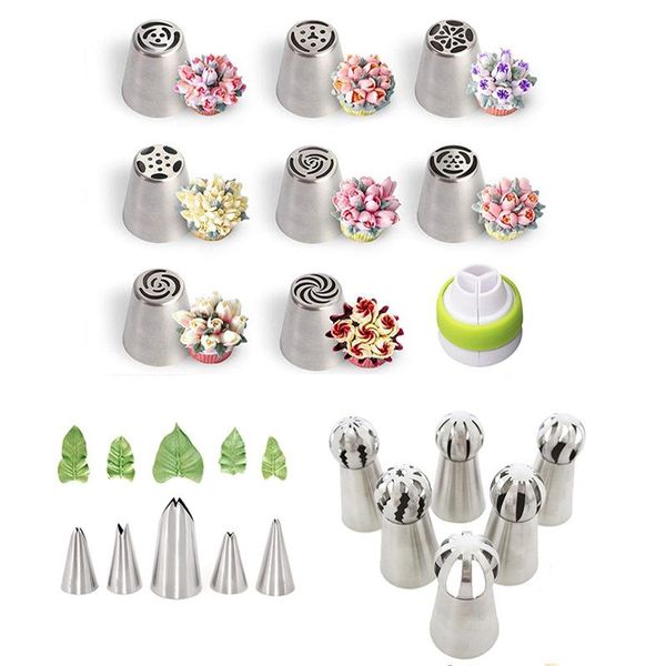 

baking & pastry tools 1 set russian flower nozzle mouth torch cake decoration cream squeeze leaf mould metal irregular tips model