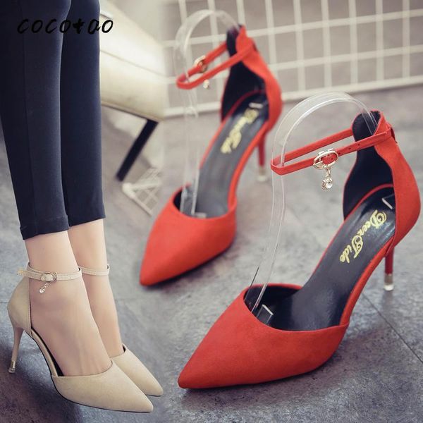 

dress shoes suede pointed high heels women 2021 spring hollow women's professional black word buckle straps stiletto