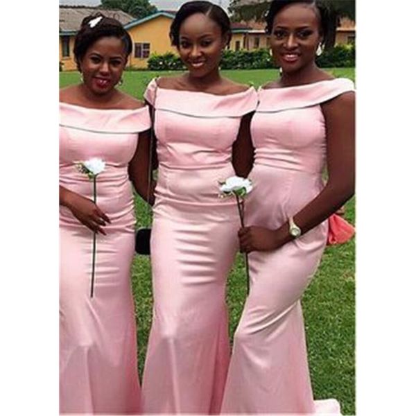 

bridesmaid dress in stock mermaid dresses off the shoulder elastic satin bridemaid for wedding party, White;pink