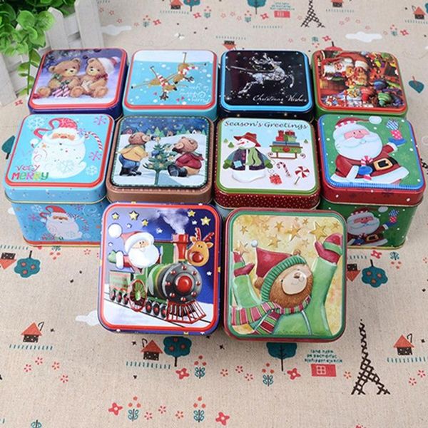 

gift wrap iron square candy box colorful christmas cartoon pattern kids cookies coin sealed multi-function storage