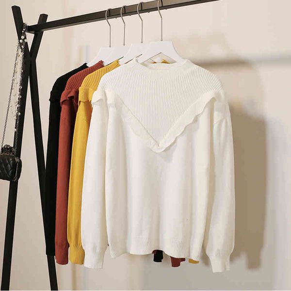 

tees pullover female korean leather shirt autumn retro long sleeved women short wild knit sweater lq326 zfls, White
