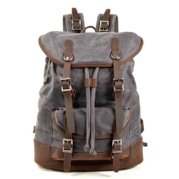 

backpack retro canvas stitching leather outdoor travel large capacity mountaineering bag computer