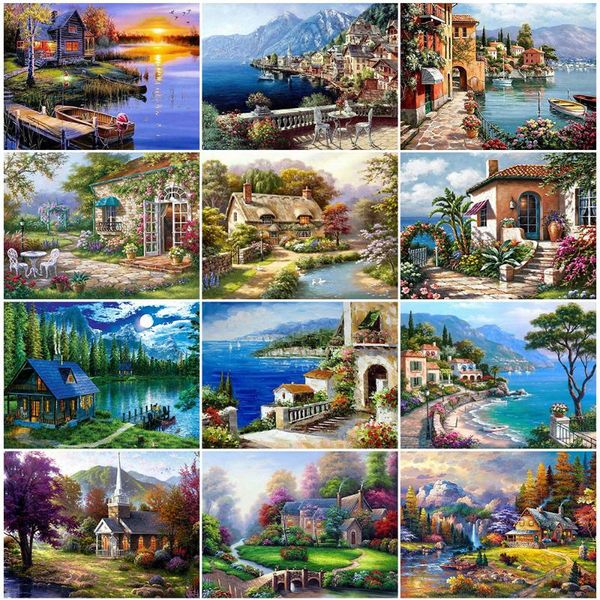 

diamond painting evershine 5d diy full drill scenic embroidery house beaded mosaic lake cross stitch kits handmade gift