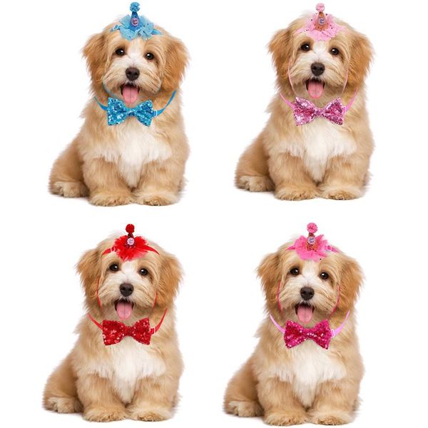 

dog apparel cat birthday hat mesh shiny party bow tie pet princess sequin small puppy accessories for dogs cats