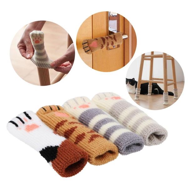 

chair covers 4pcs/set cute cat table foot leg knit cover protector sock furniture anti-skid cushion doorknob floor protectors