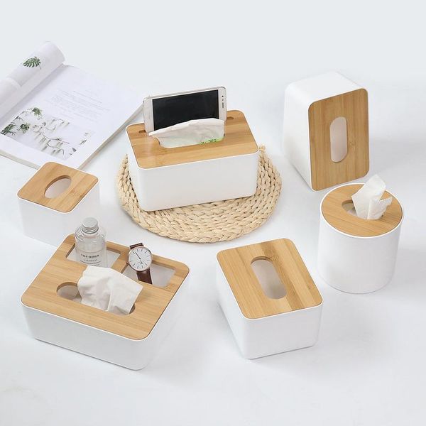 

tissue boxes & napkins removable bamboo wood cover plastic box container holder storage organizer cellular phone home decoration