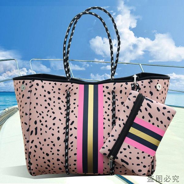 

evening bags luxurious diving fabric neoprene breathable shoulder handbag 2021 summer large-capacity casual tote bag handle leopard