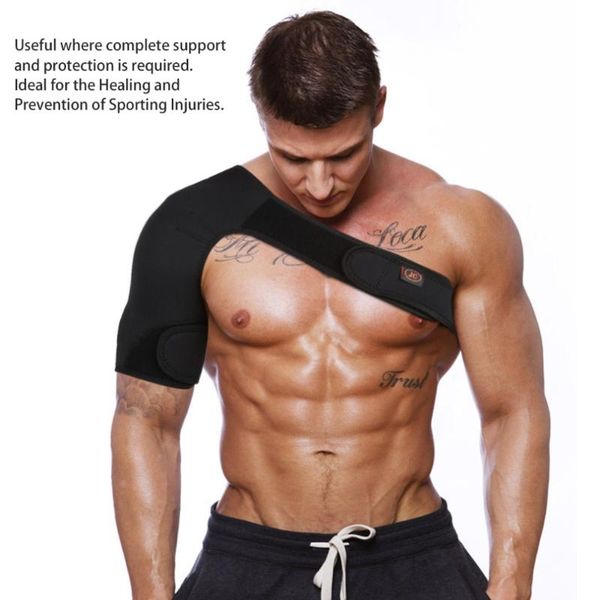 

sports magnetic single shoulder brace support strap wrap belt band pad care bandage black back, Black;blue