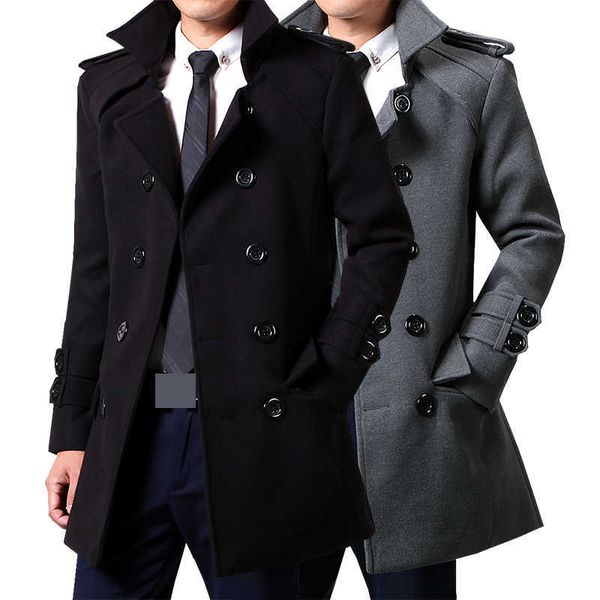 Casual Long Double Breasted Trench Coat Men Turn Down Collar Zweireiher Sakko Herren 211011