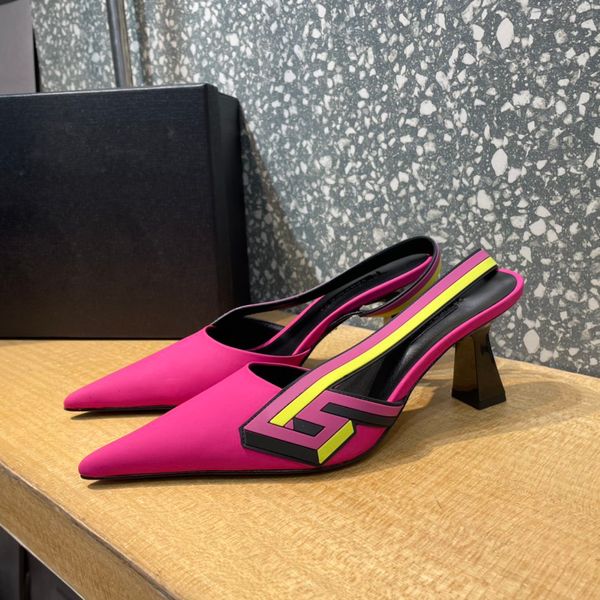 

2022 sandals designer spring-summer new calfskin silk satin slingback pumps sandals trend, Black
