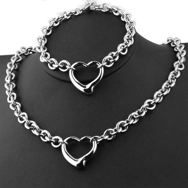 

earrings & necklace 95ab mother day gift fashion women charm jewelry set stainless steel hollow bracelet, Silver