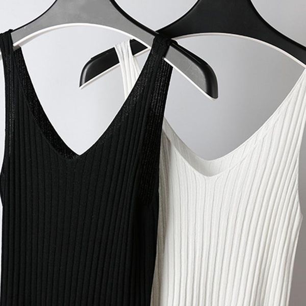 

women's tanks & camis ribbed knitted with v-neck, sleeveless tank open back, single color t shirt for women, 2021, summer,, White