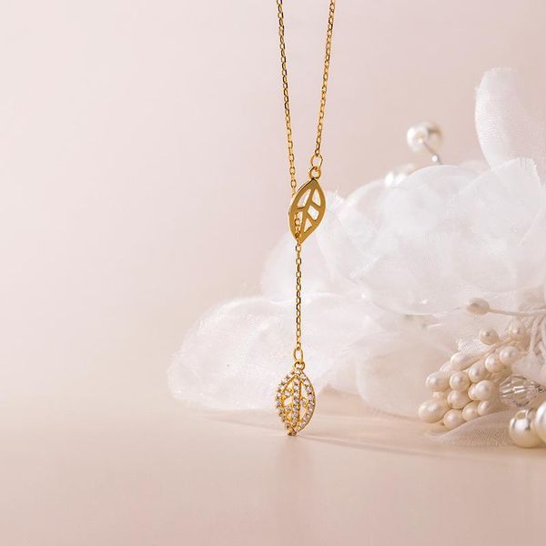 

chains real 925 sterling silver necklace for women teen girls hollow leaf cute dainty necklaces adjustable crystal jewelry 2021