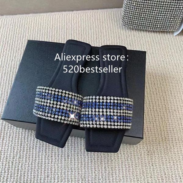 

sandals 2021 women lady flats slip on shoes crystal rhinestone luxury designers brand summer slide slippers loafer flip flop, Black