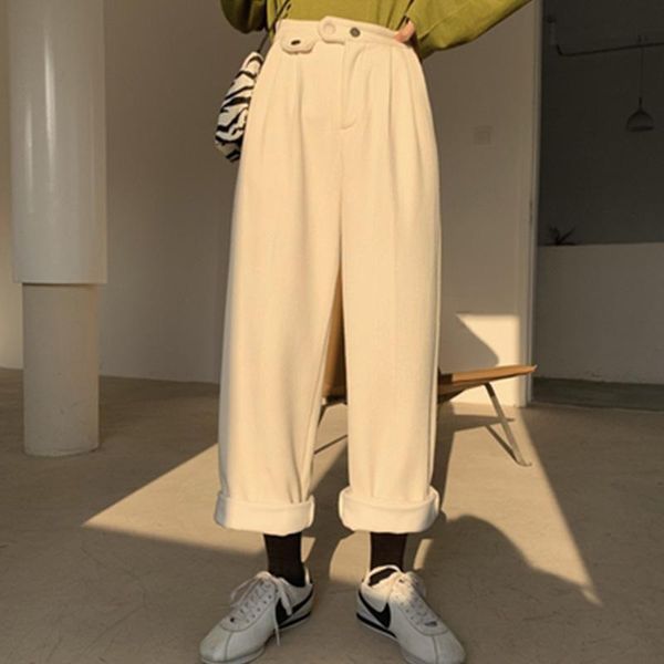 

women's pants & capris women korean style loose all-match corduroy wide leg trousers womens trendy leisure harajuku daily ulzzang high, Black;white