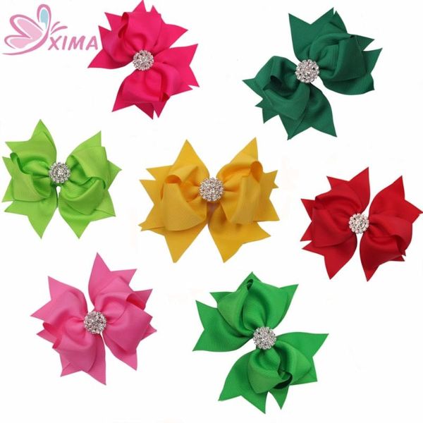 

4inch grosgrain hair bows hairpins big diamond clips kids teens women accessories for party, Slivery;white