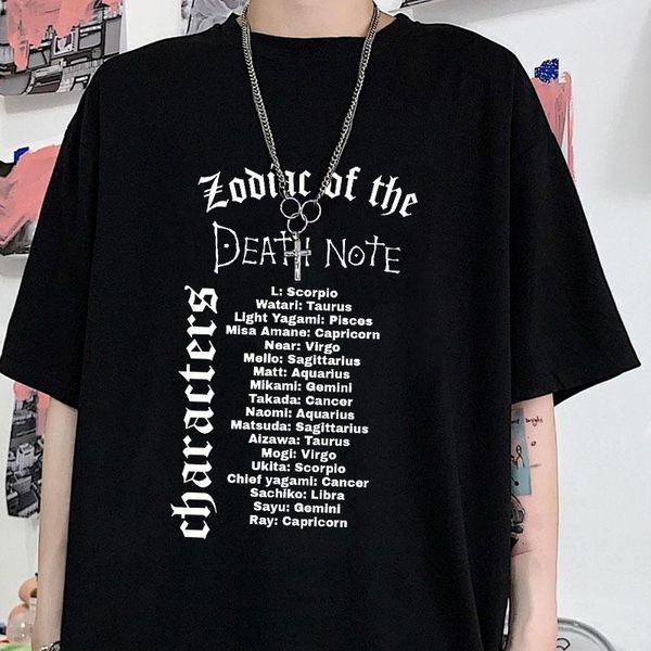 

women's t-shirt zodiac of the death note letter printed streetwear hip hop funny women short sleeve cotton fashion tees, White