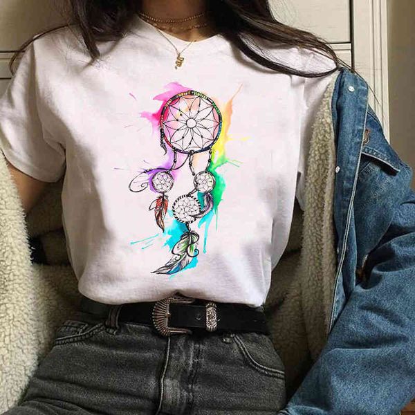 

women's t-shirt women clothes lady tees dreamcatcher graphic printed cute 90s style fashion female summer short sleeve t shir, White