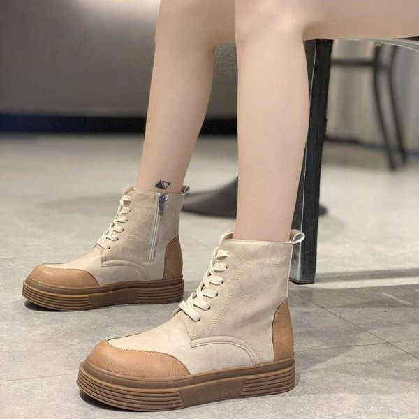 

boots women's shoes autumn winter 2022 british style fashion thick soles with velvet cotton ankle, Black