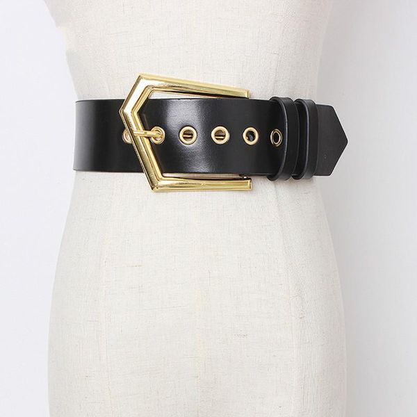 

metal buckle genuine pu leather belt for women fashion wide belts leisure dress jeans wild waistband pe993, Black;brown