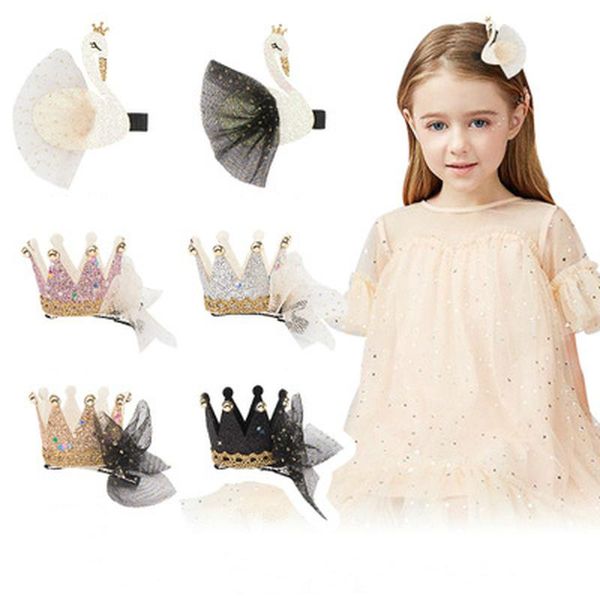 

hair accessories princess crown clips retro mesh swan girls birthday party barrettes tutu dress hairpin kids headdres, Slivery;white