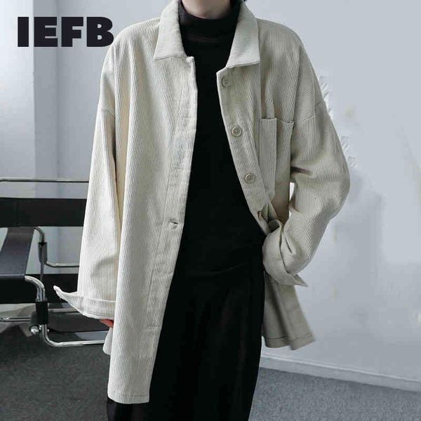 

iefb men's loose fashion corduroy shirt spring autumn single breasted button lapel oversized mid length blouse 9y4632 210524, White;black
